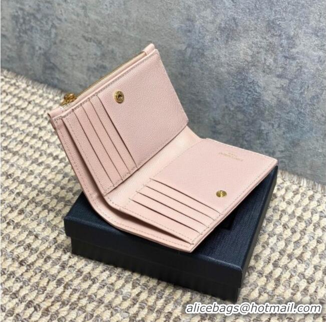 Top Grade Saint Laurent Grained Leather Short Wallet 575974 Pink 2026