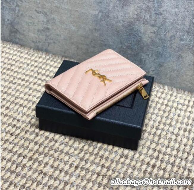 Top Grade Saint Laurent Grained Leather Short Wallet 575974 Pink 2026