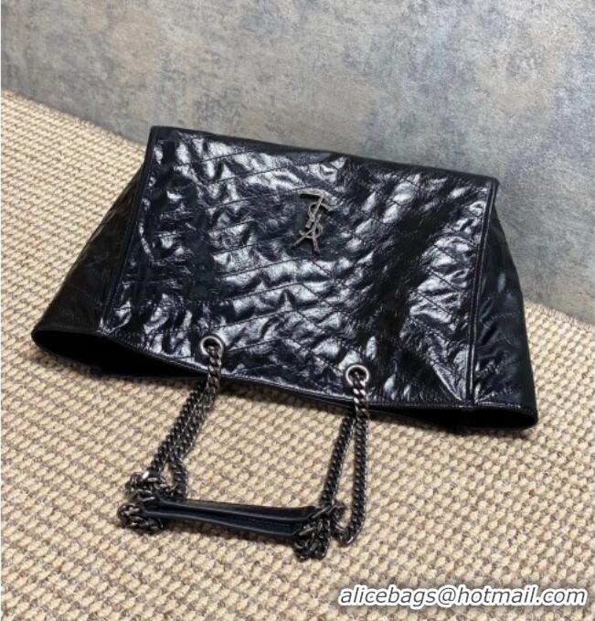 Luxury Cheap Saint Laurent NIKI shopping bag in vintage leather 871151 Black/Silver 2026