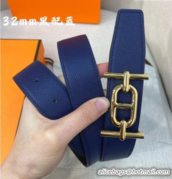 Buy Fashionable Hermes Ancre belt buckle & Reversible Epsom leather strap 3.2cm 0314 Black/Blue 2025
