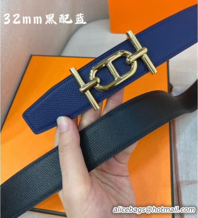 Buy Fashionable Hermes Ancre belt buckle & Reversible Epsom leather strap 3.2cm 0314 Black/Blue 2025