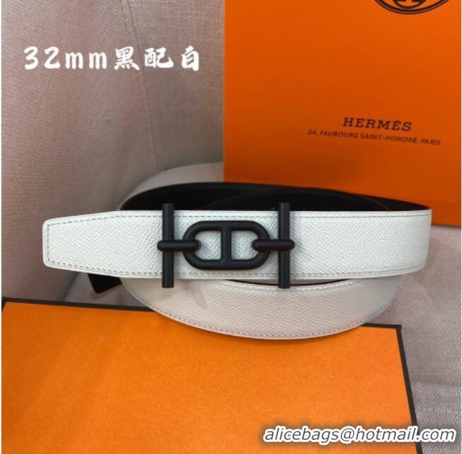 Good Quality Hermes Ancre belt buckle & Reversible Epsom leather strap 3.2cm 0314 Black/White 2025