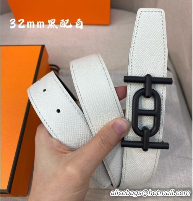 Good Quality Hermes Ancre belt buckle & Reversible Epsom leather strap 3.2cm 0314 Black/White 2025