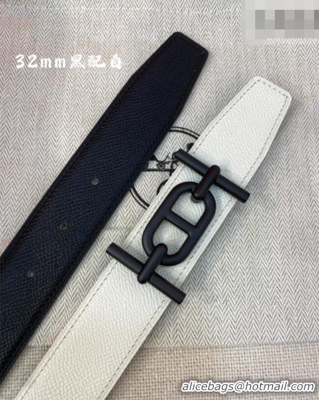 Good Quality Hermes Ancre belt buckle & Reversible Epsom leather strap 3.2cm 0314 Black/White 2025