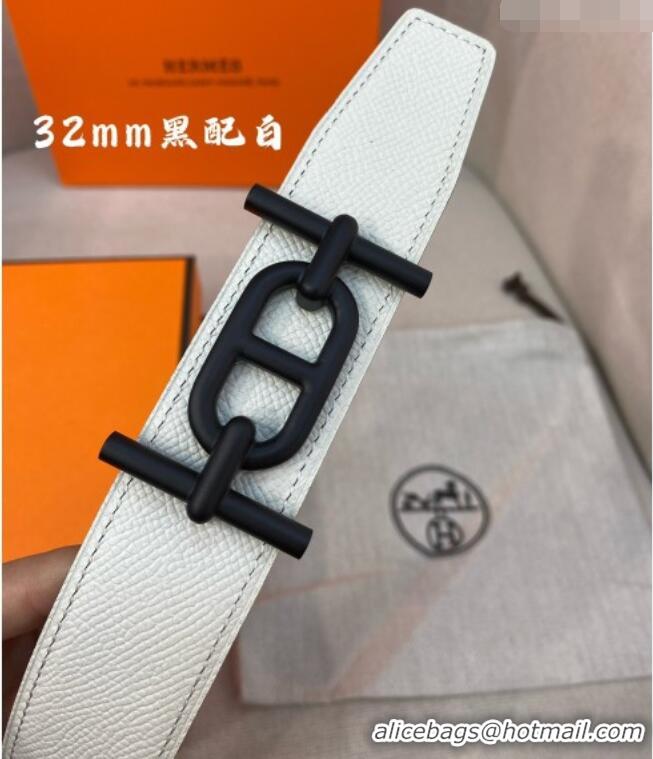 Good Quality Hermes Ancre belt buckle & Reversible Epsom leather strap 3.2cm 0314 Black/White 2025