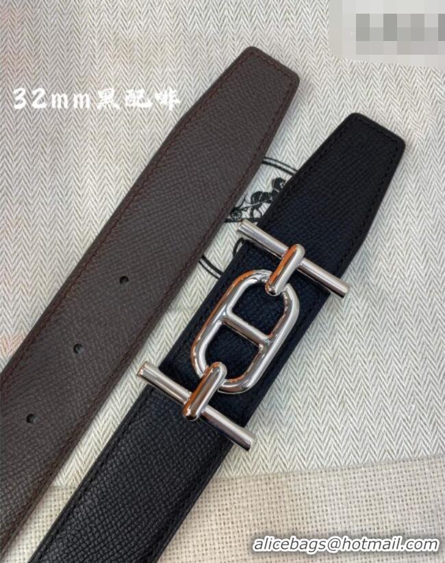 Original Cheap Hermes Ancre belt buckle & Reversible Epsom leather strap 3.2cm 0314 Black/Coffee 2025