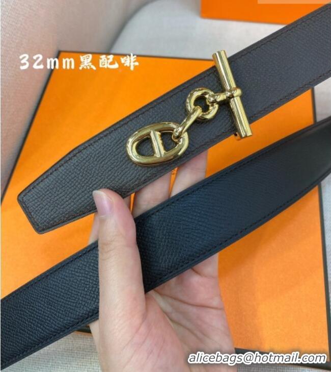 Famous Brand Hermes Yachting belt buckle & Reversible Epsom leather strap 3.2cm 0314 Black/Coffee 2025