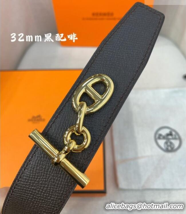 Famous Brand Hermes Yachting belt buckle & Reversible Epsom leather strap 3.2cm 0314 Black/Coffee 2025