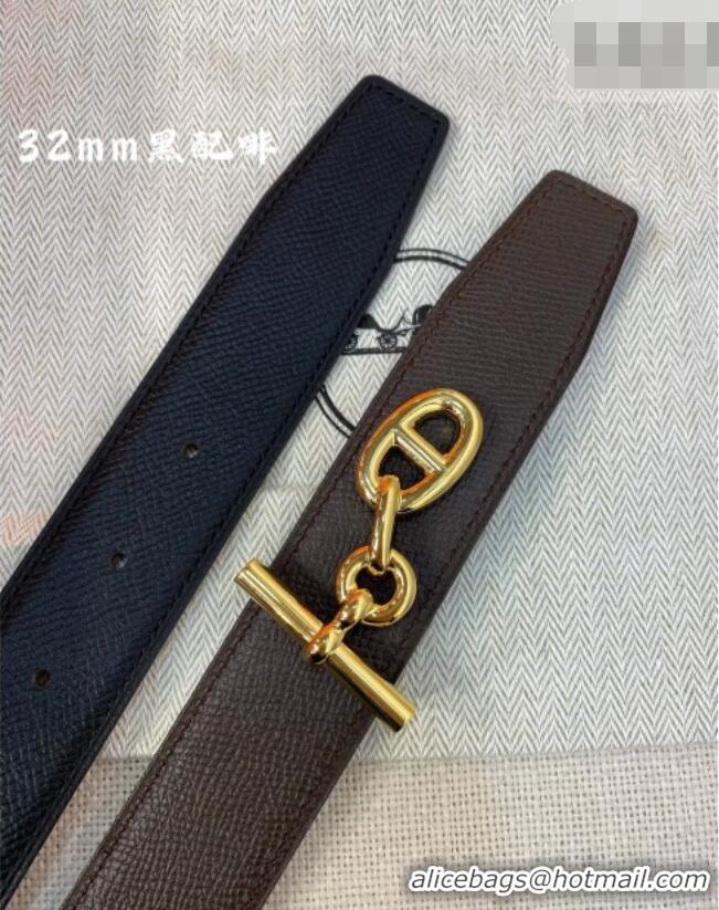 Famous Brand Hermes Yachting belt buckle & Reversible Epsom leather strap 3.2cm 0314 Black/Coffee 2025