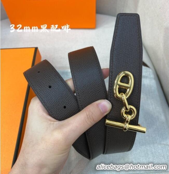 Famous Brand Hermes Yachting belt buckle & Reversible Epsom leather strap 3.2cm 0314 Black/Coffee 2025