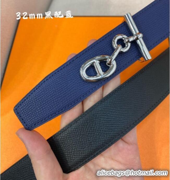 Grade Discount Hermes Yachting belt buckle & Reversible Epsom leather strap 3.2cm 0314 Black/Blue 2025
