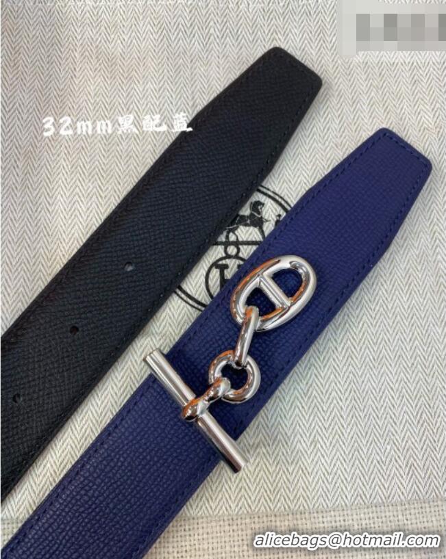 Grade Discount Hermes Yachting belt buckle & Reversible Epsom leather strap 3.2cm 0314 Black/Blue 2025