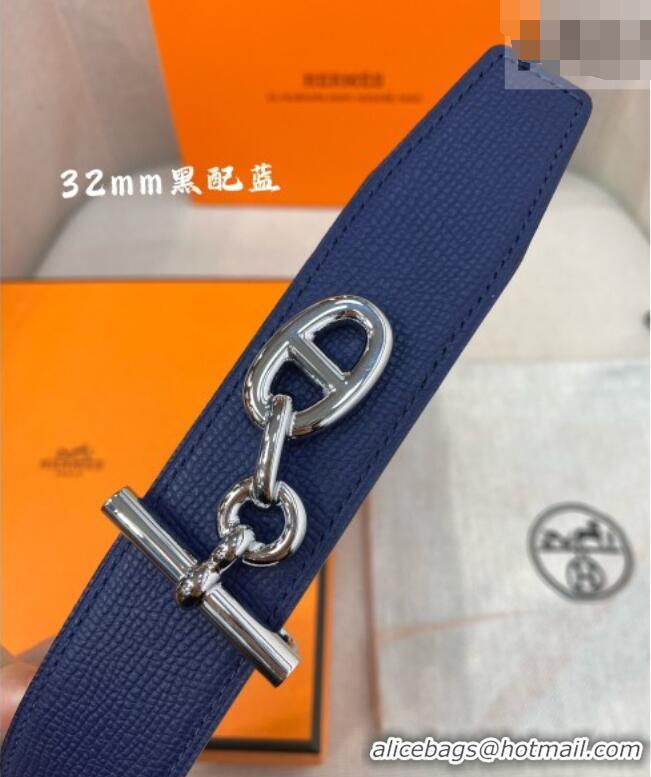 Grade Discount Hermes Yachting belt buckle & Reversible Epsom leather strap 3.2cm 0314 Black/Blue 2025