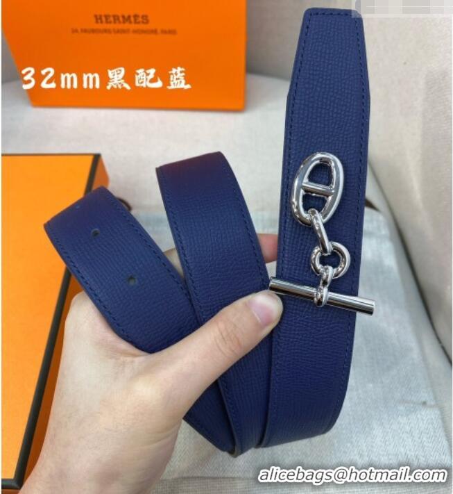 Grade Discount Hermes Yachting belt buckle & Reversible Epsom leather strap 3.2cm 0314 Black/Blue 2025