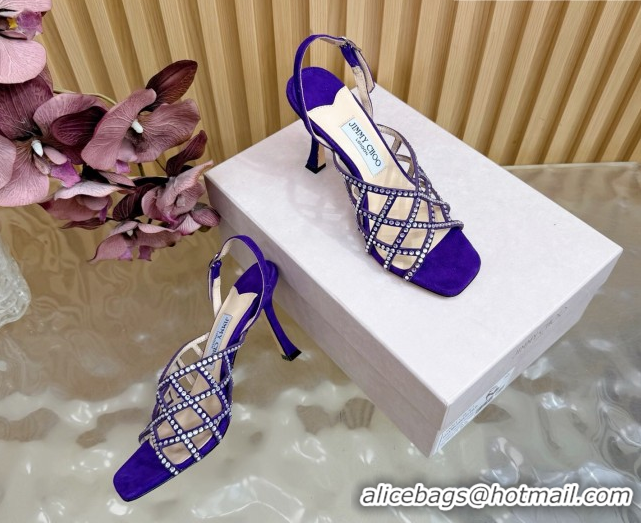 Hot Style Jimmy Choo Suede and Strass Heel Sandals 9cm JC020701 Purple 2026
