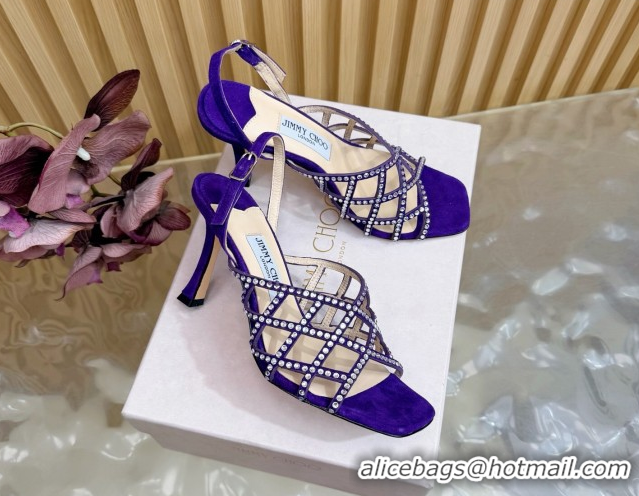 Hot Style Jimmy Choo Suede and Strass Heel Sandals 9cm JC020701 Purple 2026