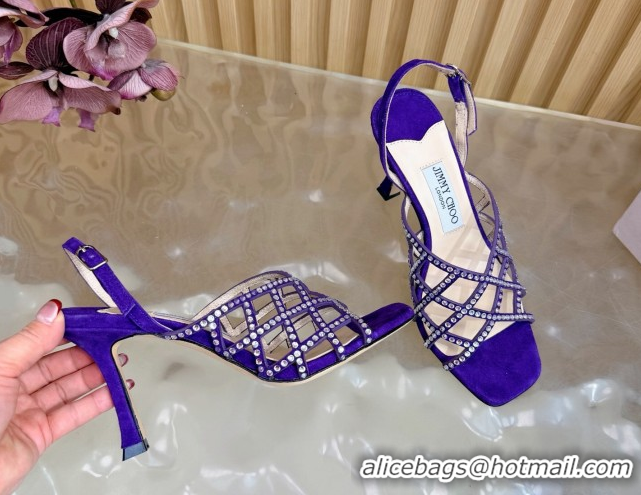 Hot Style Jimmy Choo Suede and Strass Heel Sandals 9cm JC020701 Purple 2026
