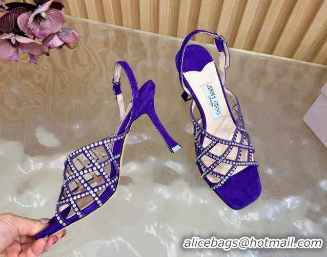 Hot Style Jimmy Choo Suede and Strass Heel Sandals 9cm JC020701 Purple 2026