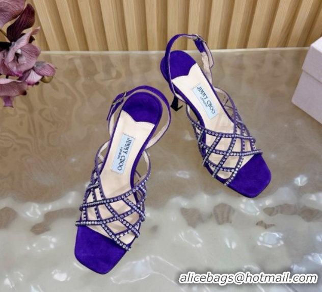 Hot Style Jimmy Choo Suede and Strass Heel Sandals 9cm JC020701 Purple 2026
