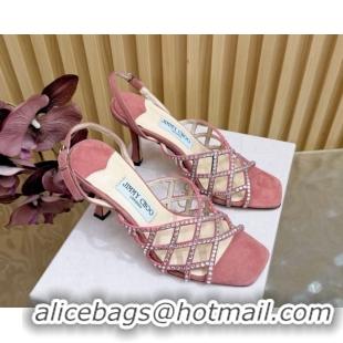 Practical Jimmy Choo Suede and Strass Heel Sandals 9cm JC020701 Pink 2026