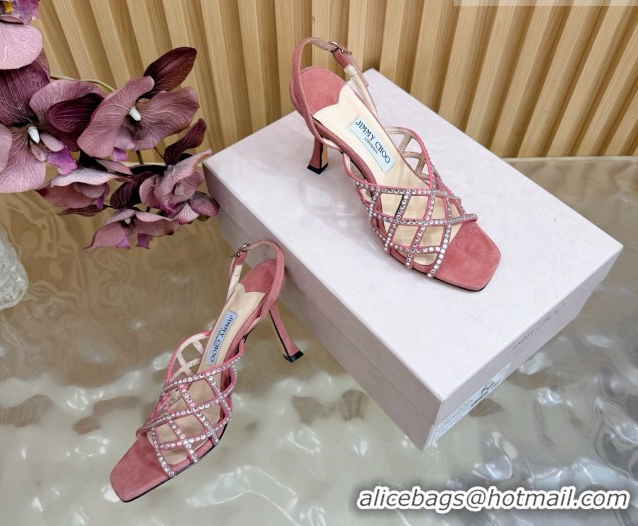 Practical Jimmy Choo Suede and Strass Heel Sandals 9cm JC020701 Pink 2026