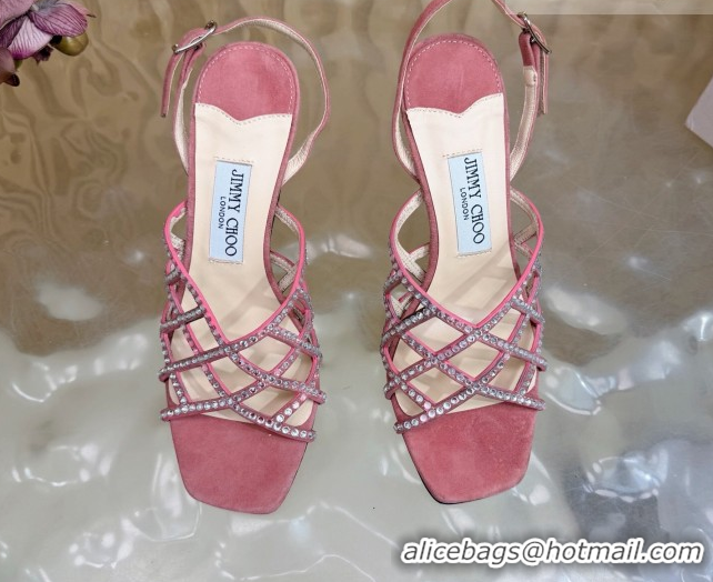 Practical Jimmy Choo Suede and Strass Heel Sandals 9cm JC020701 Pink 2026