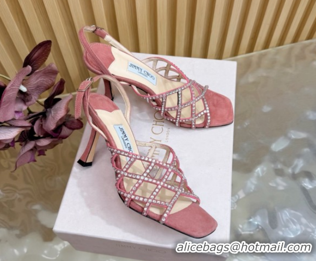 Practical Jimmy Choo Suede and Strass Heel Sandals 9cm JC020701 Pink 2026