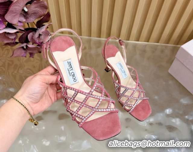 Practical Jimmy Choo Suede and Strass Heel Sandals 9cm JC020701 Pink 2026