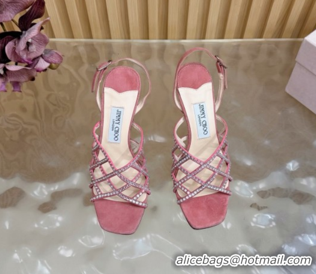 Practical Jimmy Choo Suede and Strass Heel Sandals 9cm JC020701 Pink 2026