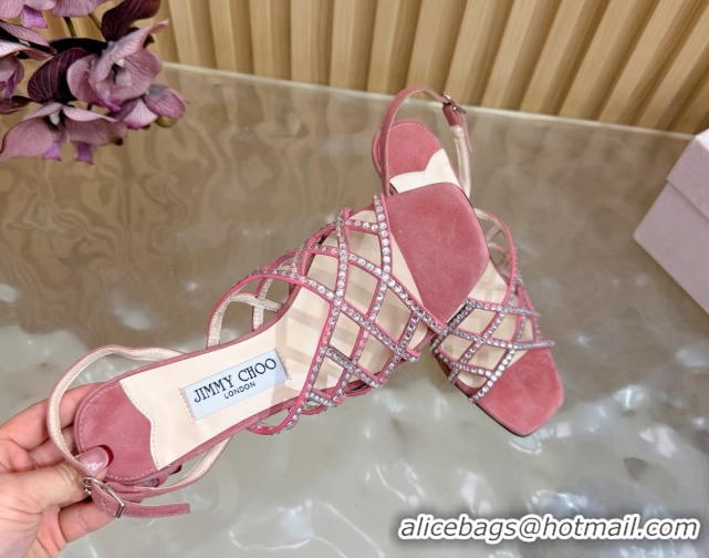 Practical Jimmy Choo Suede and Strass Heel Sandals 9cm JC020701 Pink 2026