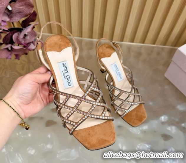 Luxury Jimmy Choo Suede and Strass Heel Sandals 9cm JC020701 Brown 2026