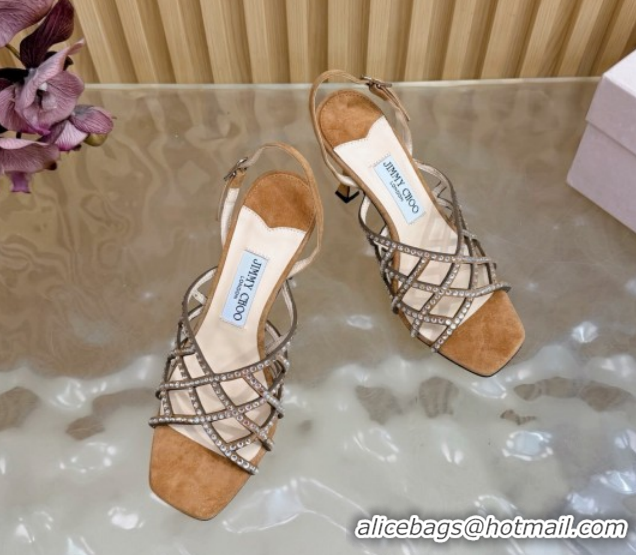 Luxury Jimmy Choo Suede and Strass Heel Sandals 9cm JC020701 Brown 2026