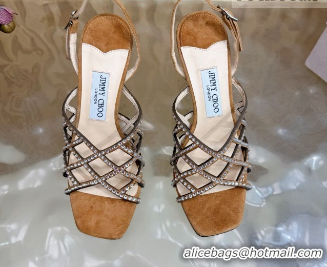 Luxury Jimmy Choo Suede and Strass Heel Sandals 9cm JC020701 Brown 2026