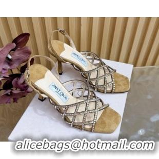 Best Price Jimmy Choo Suede and Strass Heel Sandals 9cm JC020701 Beige 2026