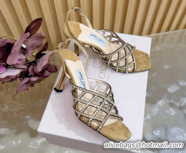 Best Price Jimmy Choo Suede and Strass Heel Sandals 9cm JC020701 Beige 2026