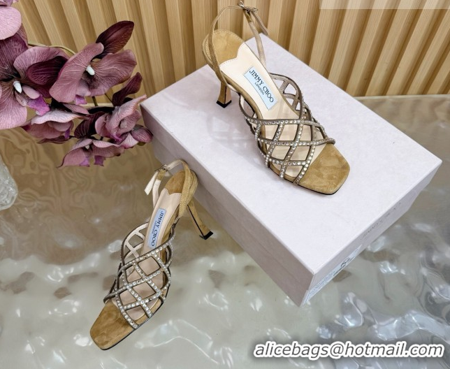 Best Price Jimmy Choo Suede and Strass Heel Sandals 9cm JC020701 Beige 2026