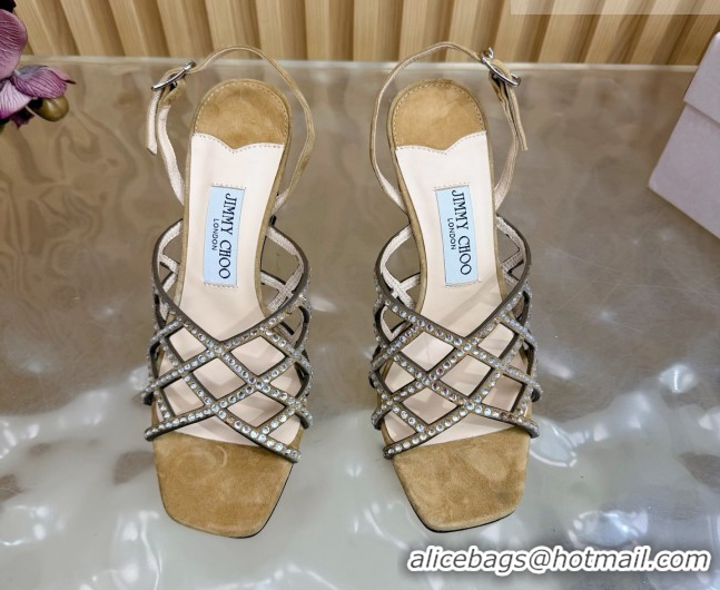 Best Price Jimmy Choo Suede and Strass Heel Sandals 9cm JC020701 Beige 2026