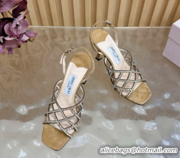 Best Price Jimmy Choo Suede and Strass Heel Sandals 9cm JC020701 Beige 2026