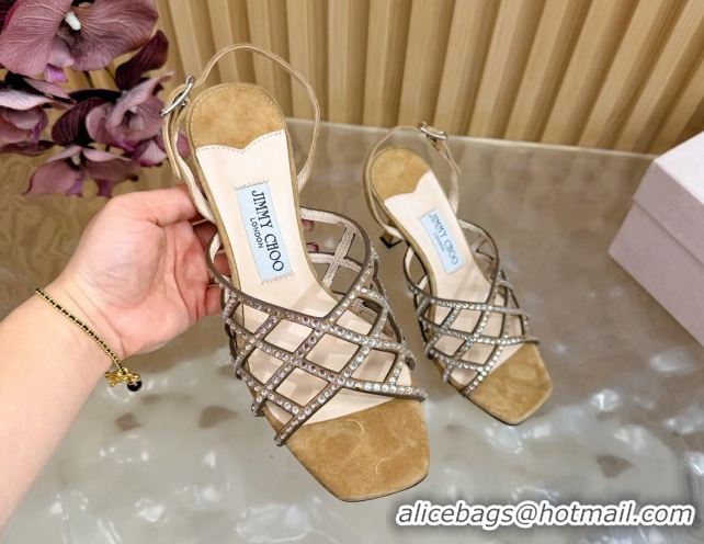 Best Price Jimmy Choo Suede and Strass Heel Sandals 9cm JC020701 Beige 2026