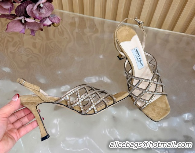 Best Price Jimmy Choo Suede and Strass Heel Sandals 9cm JC020701 Beige 2026
