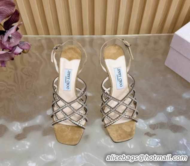 Best Price Jimmy Choo Suede and Strass Heel Sandals 9cm JC020701 Beige 2026