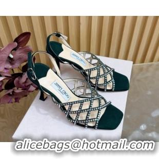 Luxury Jimmy Choo Suede and Strass Heel Sandals 9cm JC020701 Green 2026