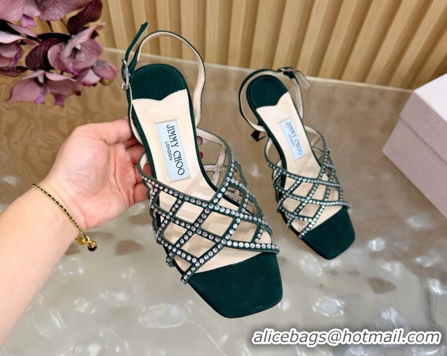 Luxury Jimmy Choo Suede and Strass Heel Sandals 9cm JC020701 Green 2026