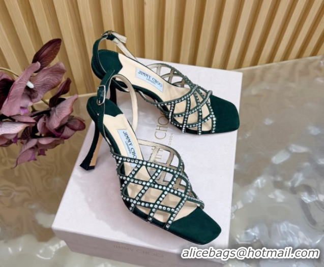 Luxury Jimmy Choo Suede and Strass Heel Sandals 9cm JC020701 Green 2026
