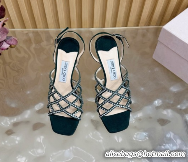 Luxury Jimmy Choo Suede and Strass Heel Sandals 9cm JC020701 Green 2026
