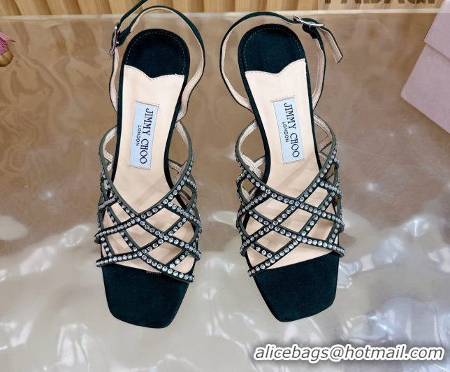 Luxury Jimmy Choo Suede and Strass Heel Sandals 9cm JC020701 Green 2026