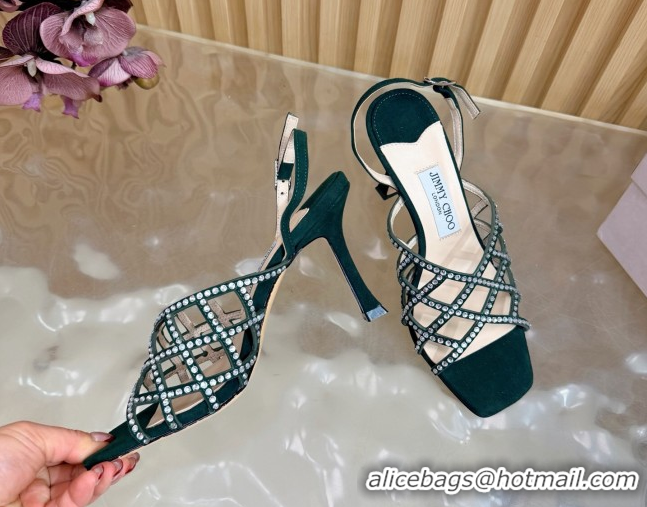 Luxury Jimmy Choo Suede and Strass Heel Sandals 9cm JC020701 Green 2026