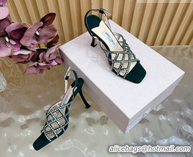Luxury Jimmy Choo Suede and Strass Heel Sandals 9cm JC020701 Green 2026