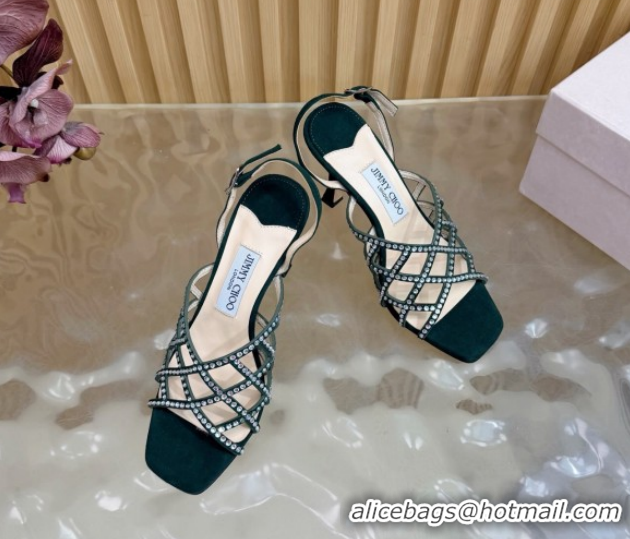 Luxury Jimmy Choo Suede and Strass Heel Sandals 9cm JC020701 Green 2026