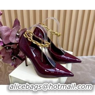 Classic Hot Jimmy Choo Patent Leather Heel Sandals 10cm with Chain Strap JC020702 Burgundy 2026